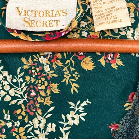 Vtg Victorias Secret Gold Label Green Floral Kimono Robe Lace Trim One Size - Picture 2 of 6